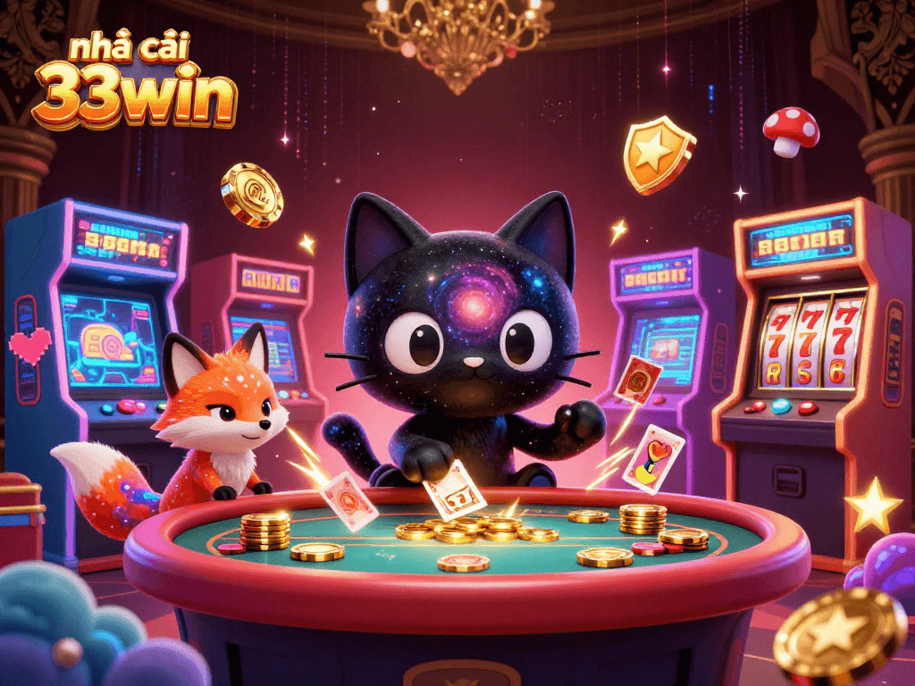 Engage with exciting gameplay at nhà cái 33win featuring a cosmic theme of fun characters and casino elements.