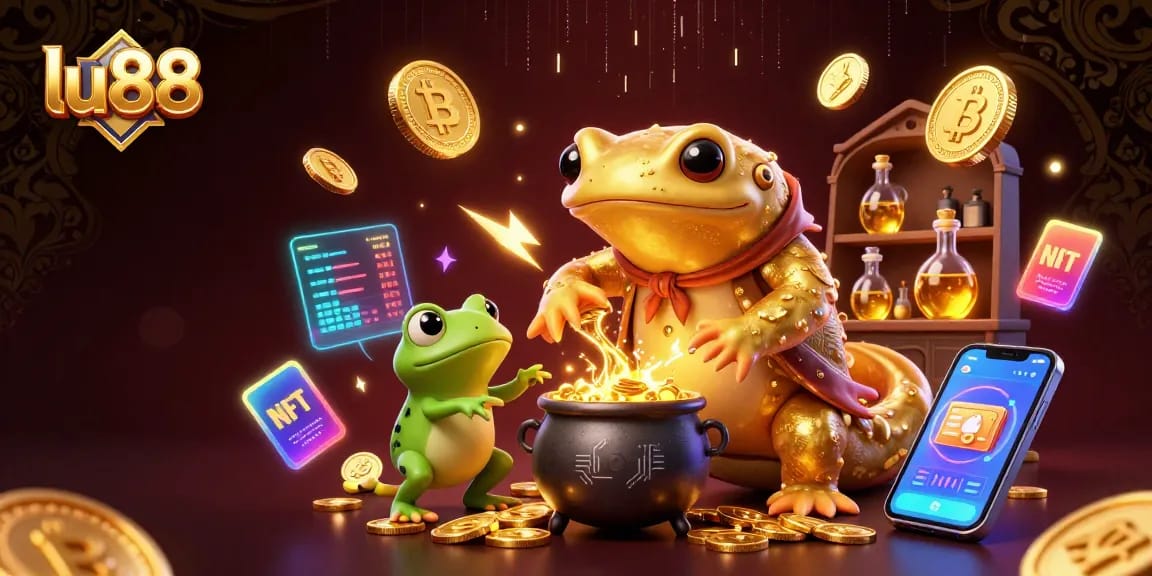 lu88 features a golden salamander alchemist transmuting materials into coins amid a vibrant casino scene