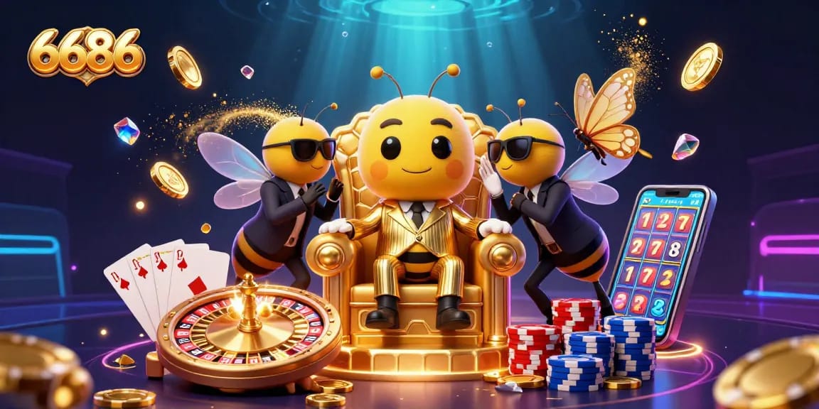 Experience the excitement of 6686 with a vibrant casino scene featuring bumblebee mob boss and dynamic slots.