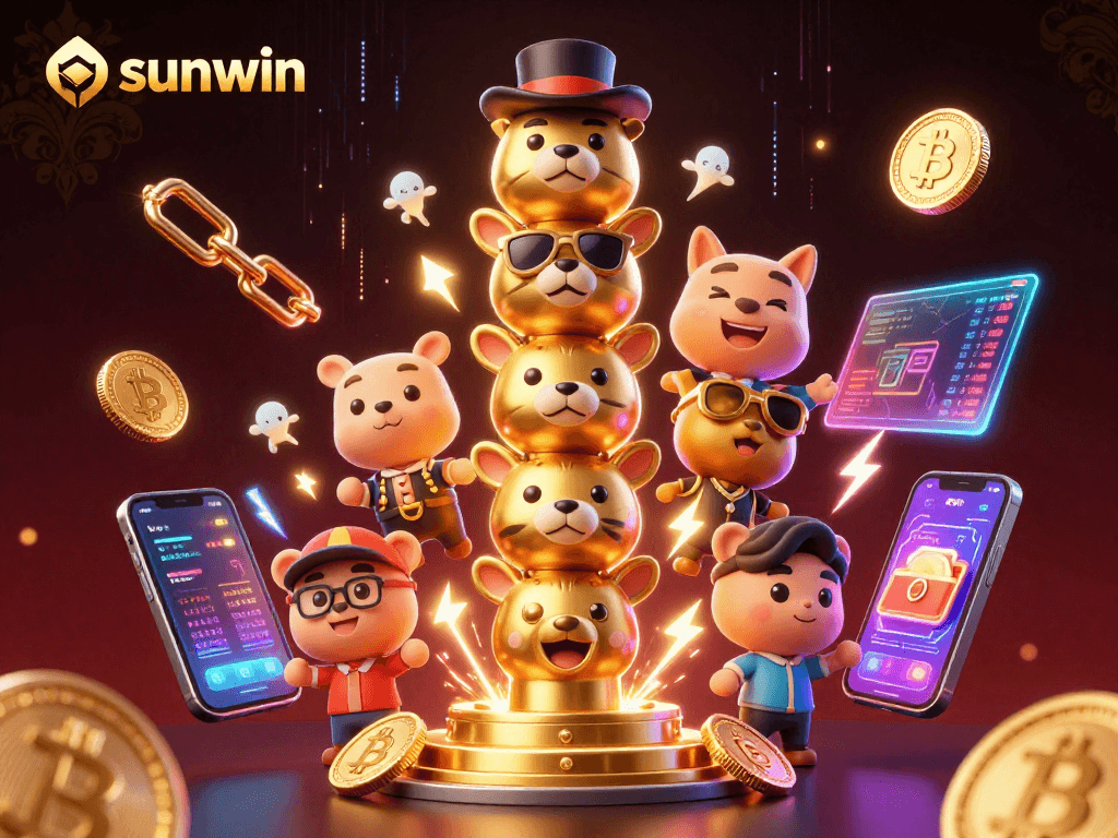 Engage with sunwin as a vibrant 3D casino scene featuring a dynamic golden totem pole.