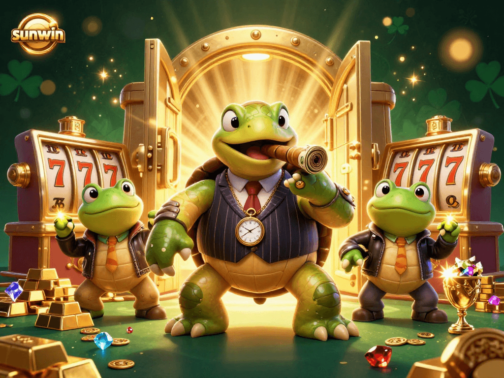 Engage in thrilling slots gameplay at sunwin with a vibrant casino scene featuring unique characters.