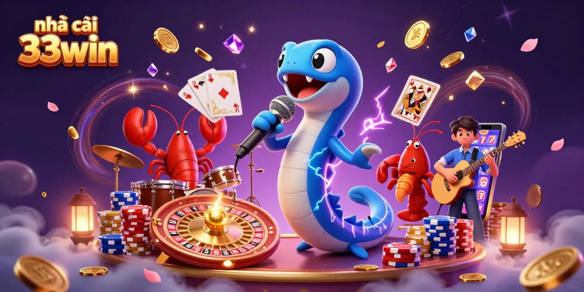 Experience the thrill of online gambling with nhà cái 33win as a DJ eel entertains in an underwater casino.