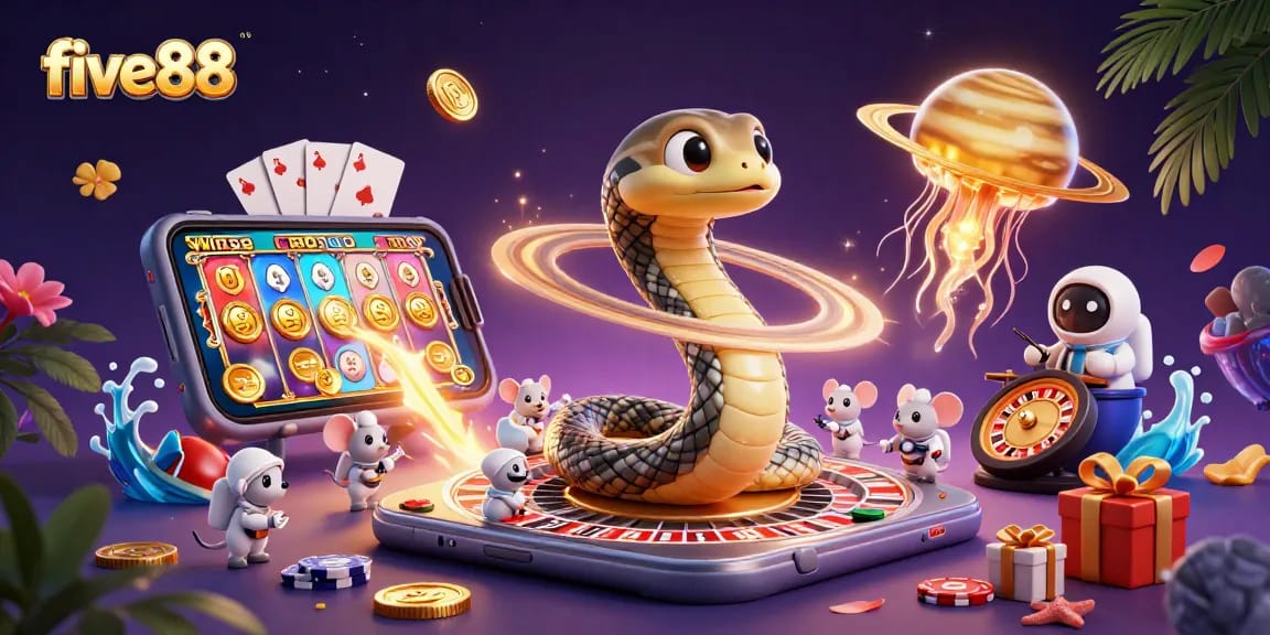 Experience five88's thrilling atmosphere as tiny astronaut mice engage in cosmic roulette and slot games.