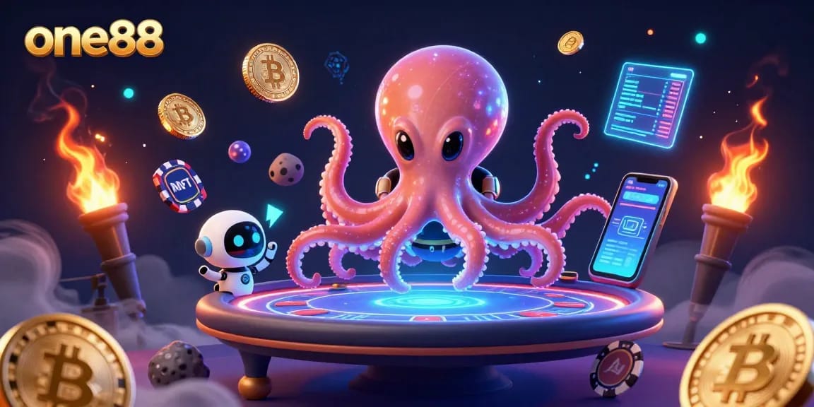Join the excitement at one88 with a 3D alien octopus dealing at a holographic poker table.