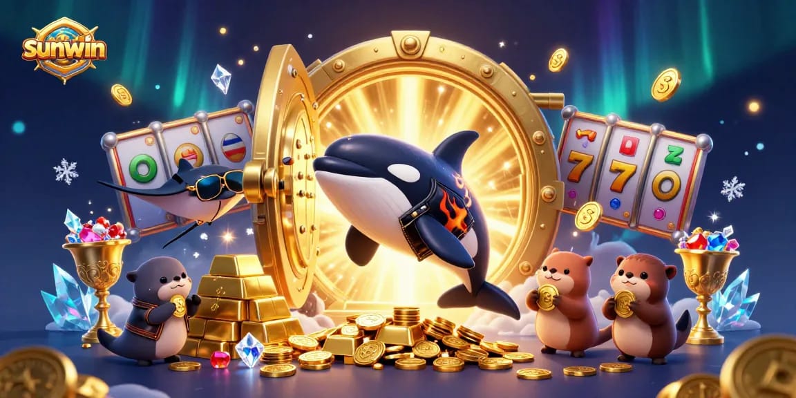 Engage with the sunwin casino experience featuring an orca whale, stingray, and otters in a dynamic 3D scene.
