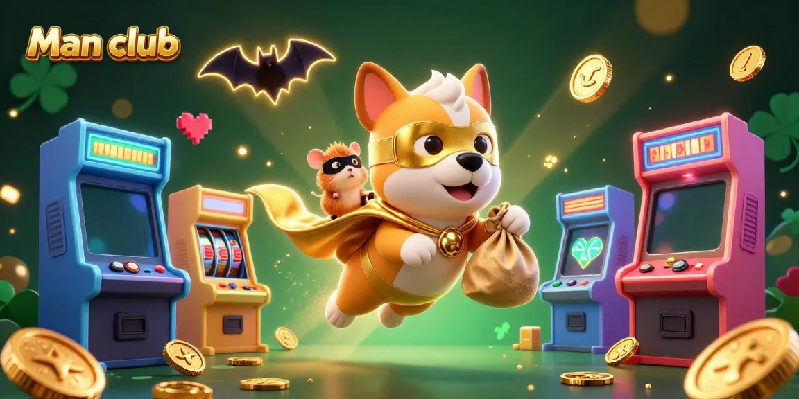 Engage in thrilling gameplay at Man club with festive casino elements and vibrant cartoon characters.