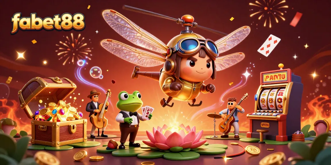 Experience excitement at fabet88 with vibrant scenes from a lily pad casino featuring dynamic characters.