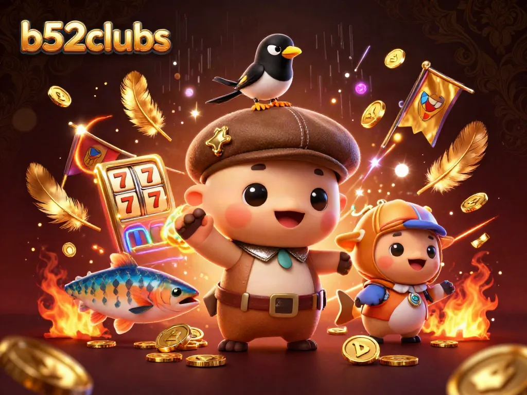 Engage with the thrilling world of b52clubs through this vibrant scene with animated characters and gaming elements.
