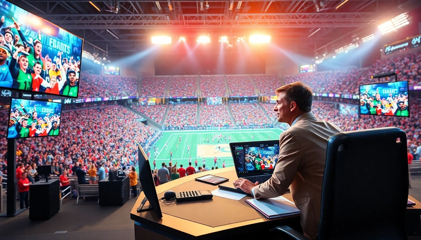 Engage with Sports Broadcasting as a commentator presents thrilling live game action.