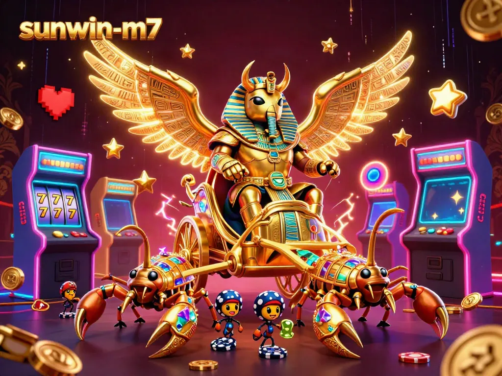 Engage in thrilling gameplay with sunwin-m7, featuring a dynamic casino scene with colorful slot elements and vibrant characters.