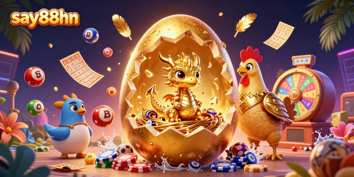 Experience thrilling gaming moments at say88hn with a golden dragon on poker chips amidst colorful gambling elements.