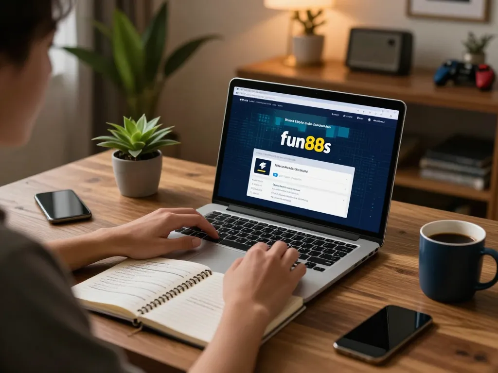Engaging with fun88s online platform from a cozy home office, showcasing intentional gaming strategy.
