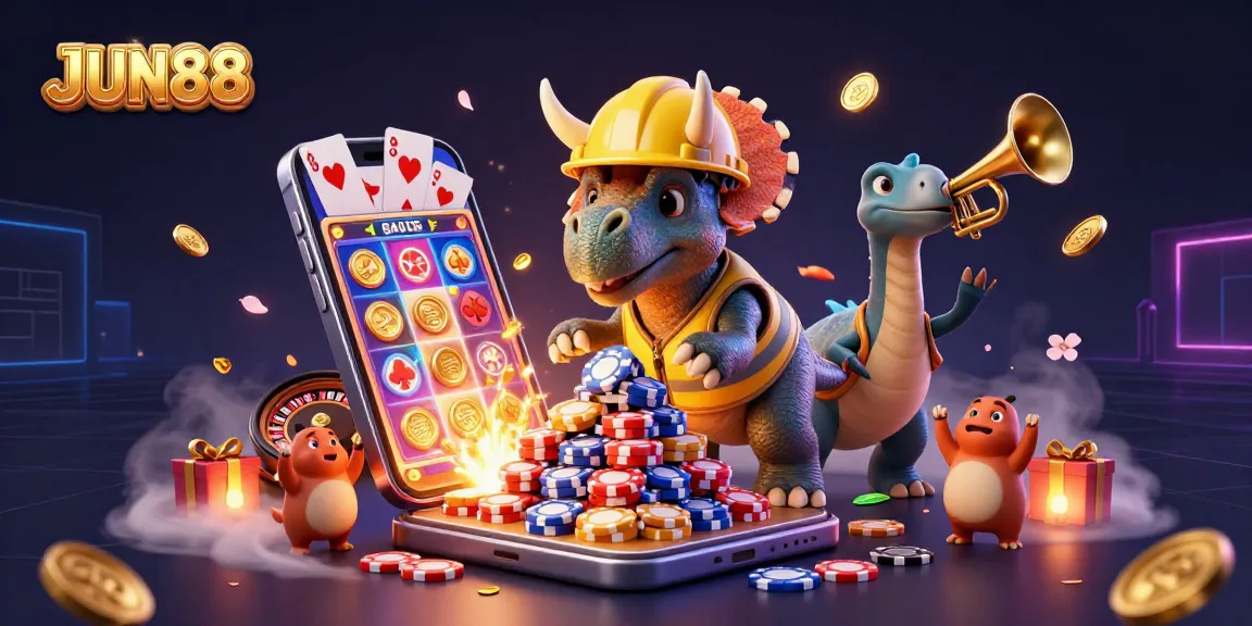 Engage with JUN88 and win big in a vibrant 3D casino scene filled with excitement.
