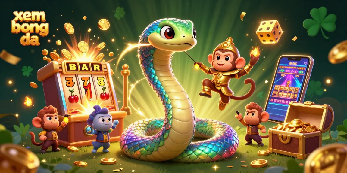 Xem bong da now and win big with this vibrant casino-themed 3D illustration featuring a lucky rainbow serpent and monkey king.