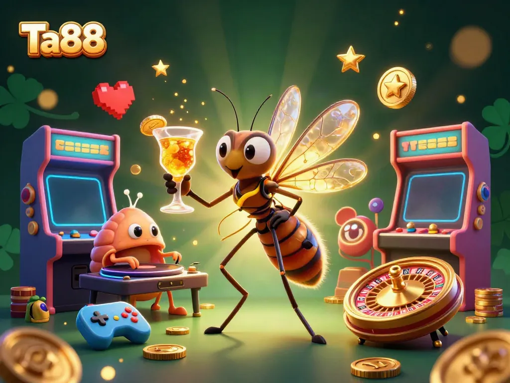 Experience the thrill of Ta88 with a vivid casino scene featuring iconic characters and dynamic game elements.