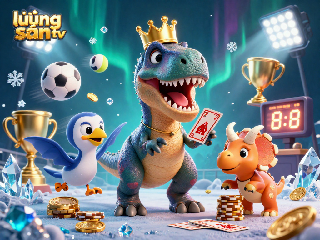 Engaging lương sơn tv gaming scene with T-Rex and friends in a vibrant casino context.
