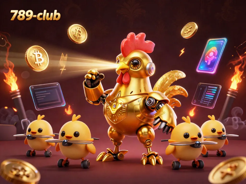 Engage with 789-club's thrilling casino experience through vibrant 3D illustration featuring crypto elements.