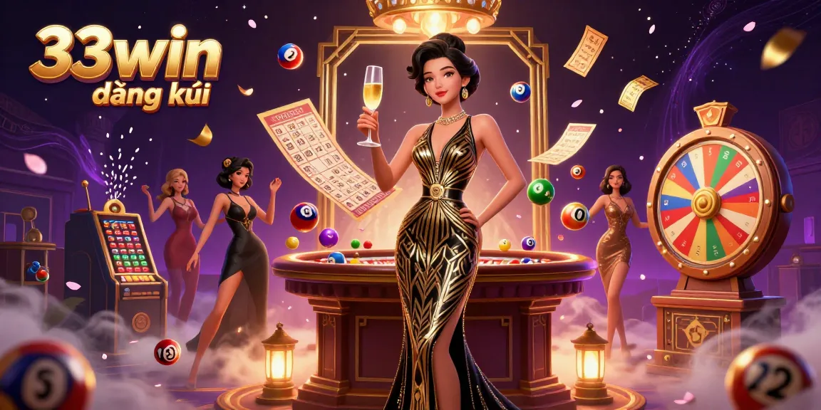 Experience the excitement of 33win đăng ký with elegant gaming elements like roulette and lottery balls.