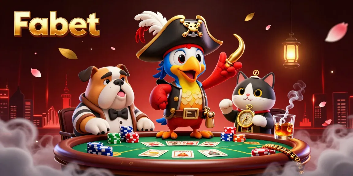 Experience Fabet's vibrant gambling world with 3D pirate-themed characters around a poker table.