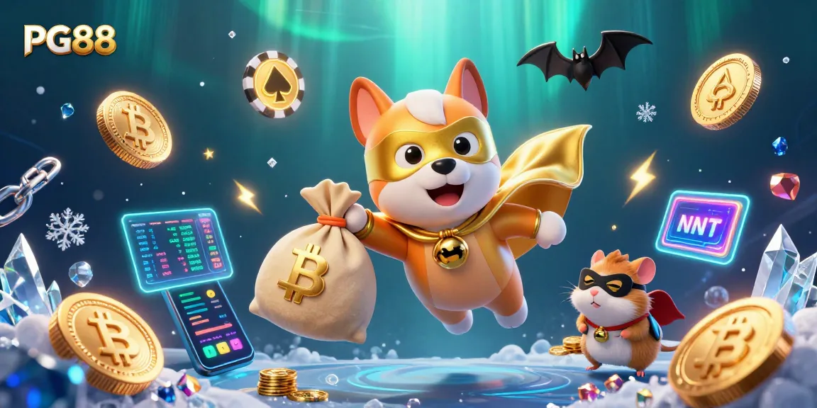 PG88 casino game illustration featuring a superhero dog and hamster showcasing fun gaming themes.