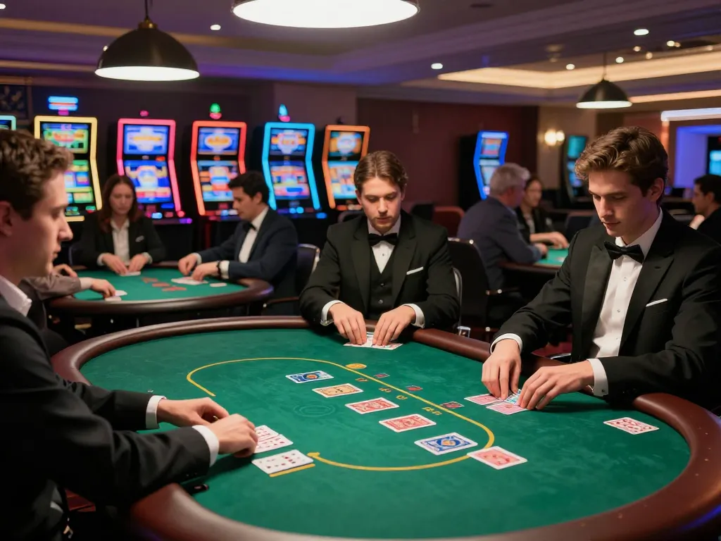 Spelare njuter av casinon utan svensk licens vid livliga pokertabeller i stiliga casinon.