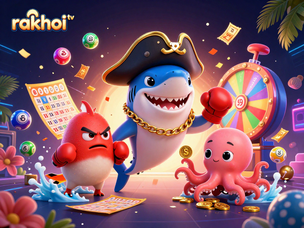 Enjoy exciting adventures with rakhoi tv as the pirate shark, pufferfish, and octopus dive into a vibrant lottery scene.