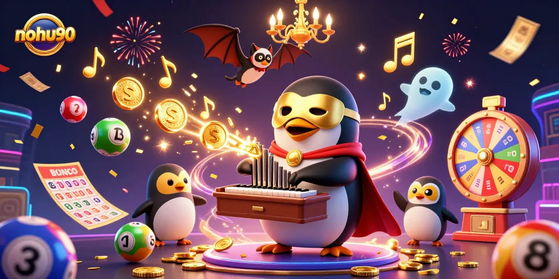 Experience the excitement of nohu90 with colorful game elements and dynamic casino illustrations.