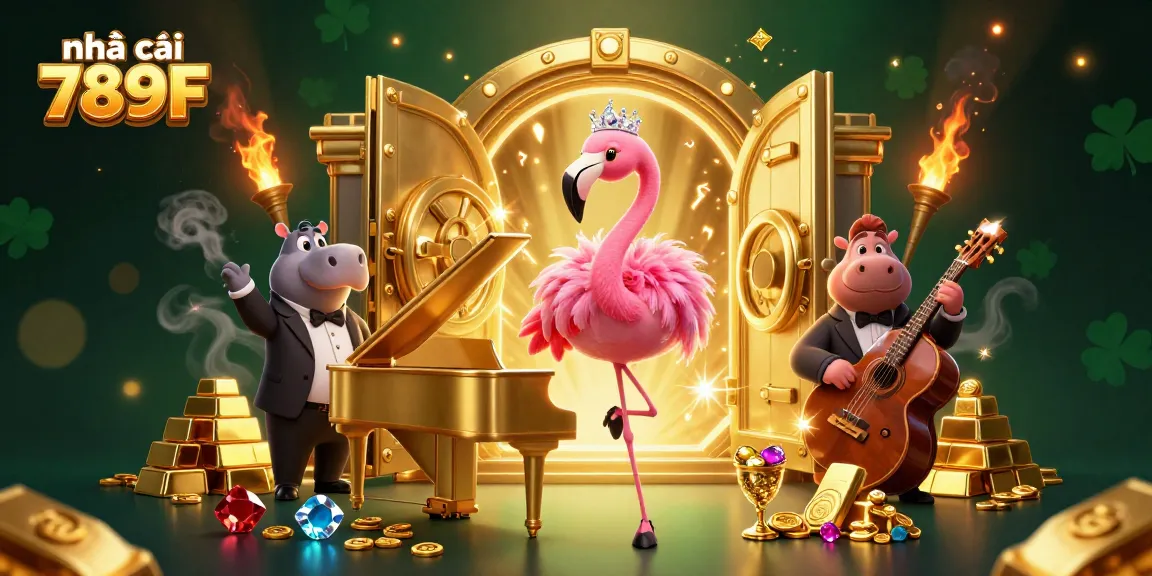 Experience the vibrant energy of nhà cái 789F with animated casino characters and shining treasures.