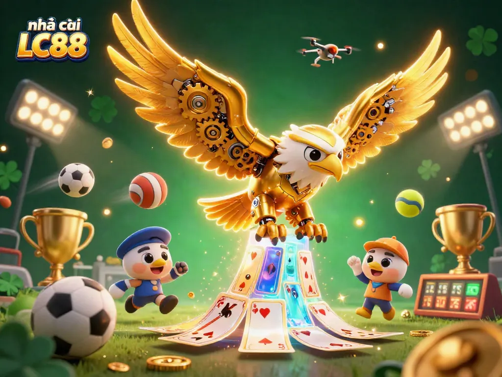 Join the action with nhà cái LC88 as a golden eagle soars through a casino world filled with excitement and rewards.