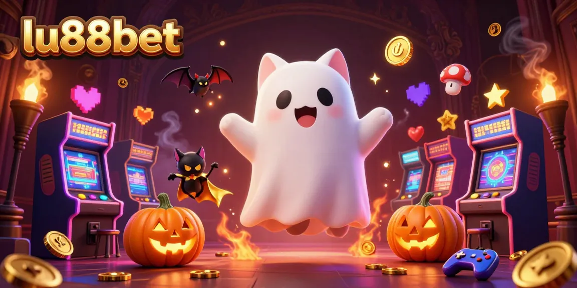 Experience the excitement of lu88bet with a friendly ghost cat and glowing casino elements.
