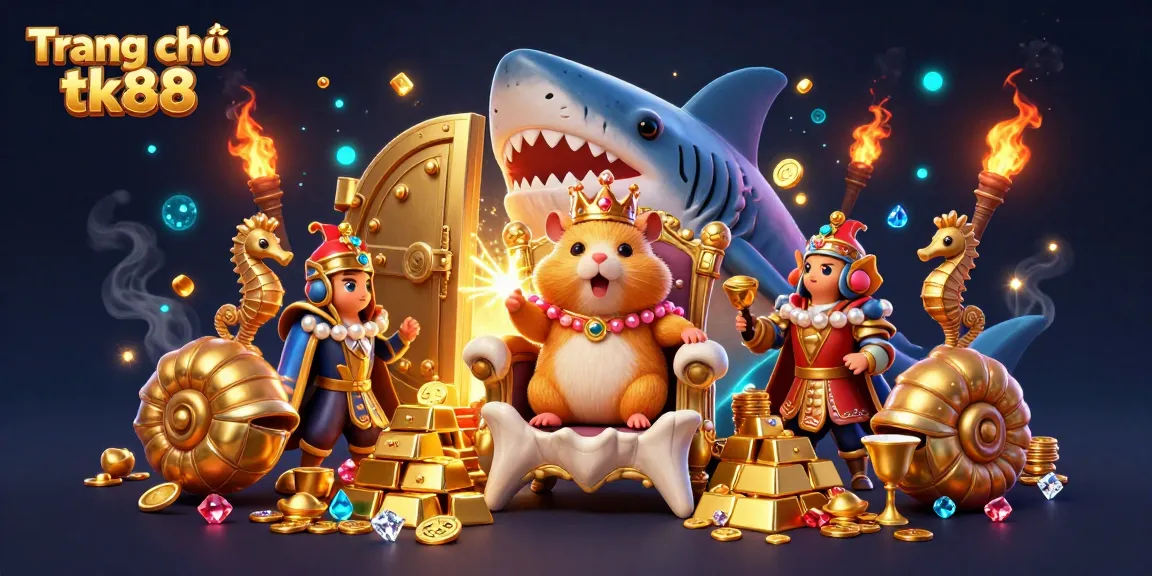 Engage in vibrant casino action at Trang chủ tk88, with a golden hamster king amidst treasure and excitement.