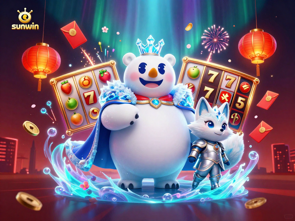 Experience exciting slots with sunwin, featuring an icy polar bear king and lively game elements.
