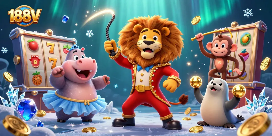 Experience thrilling wins at 188V with a lively casino scene filled with vibrant characters and exciting game elements.