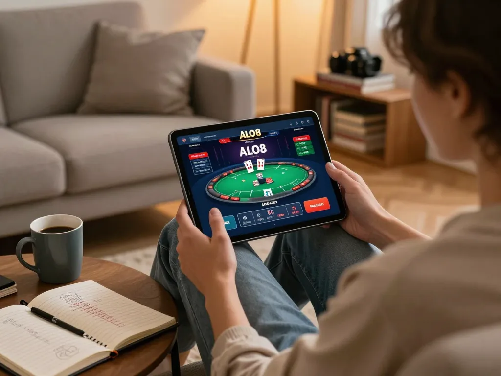 Engaging in poker on the Trang chủ ALO8 platform in a cozy home environment