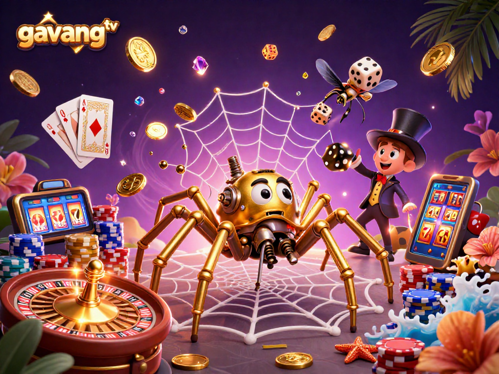 Catch winning opportunities with gavang tv in this vibrant 3D casino world illustration.