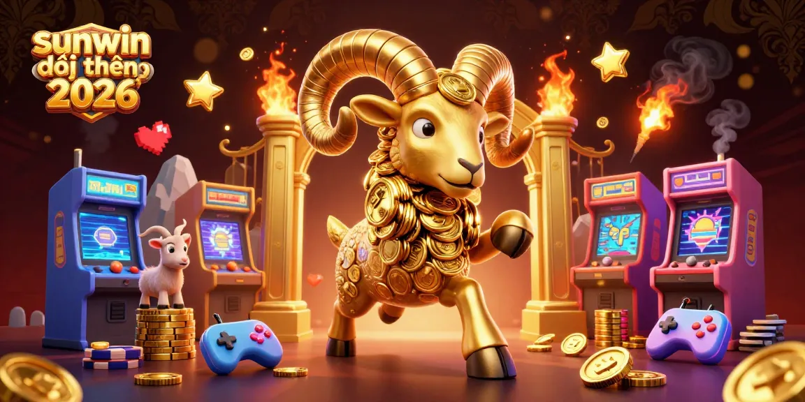 Experience excitement with sunwin đổi thưởng 2026 through a vibrant 3D digital illustration filled with gaming elements.