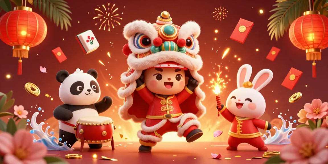 llwin engages players with an exciting gambling scene featuring lion dance, pandas, and casino games.