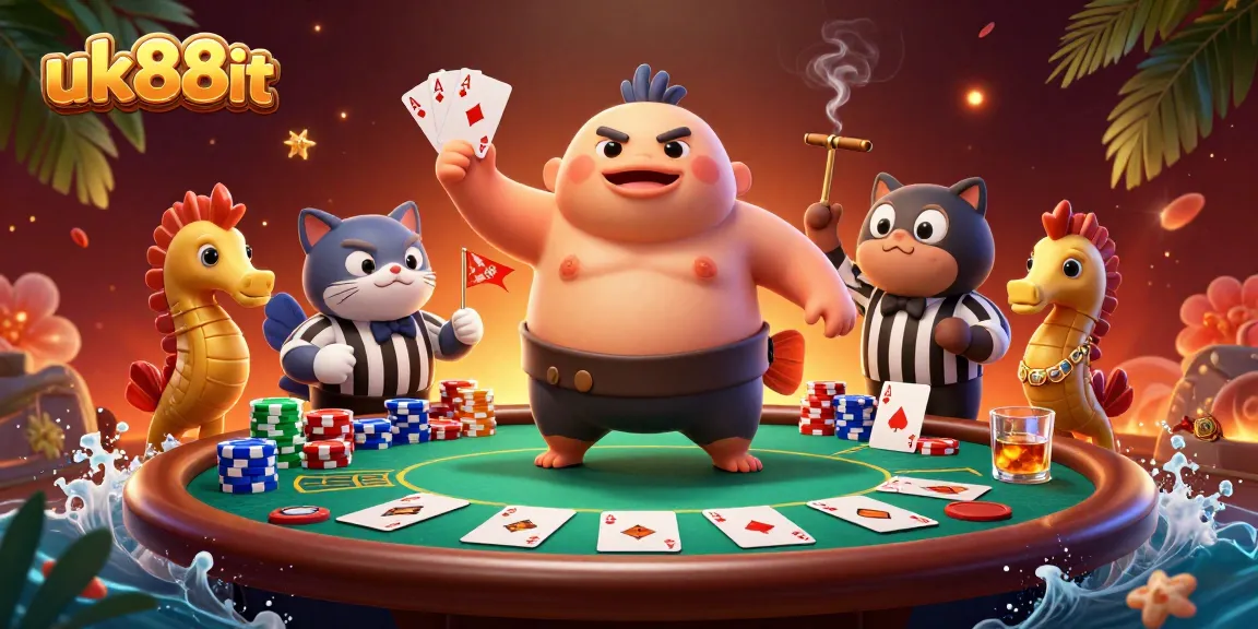 Experience excitement at uk88it with the animated fugu in a lively underwater poker scene.