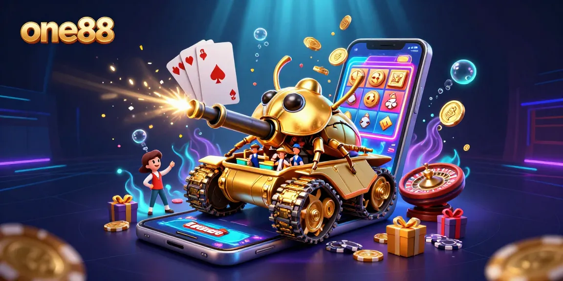 Experience the excitement of one88 with a golden beetle tank showcasing a miniature casino full of action.