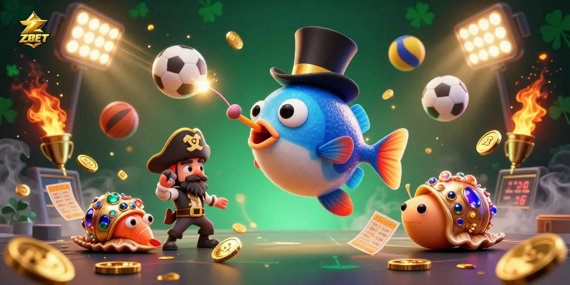 ZBET attracts bettors with a vibrant casino scene showcasing pirate shrimp and treasure-seeking fish.